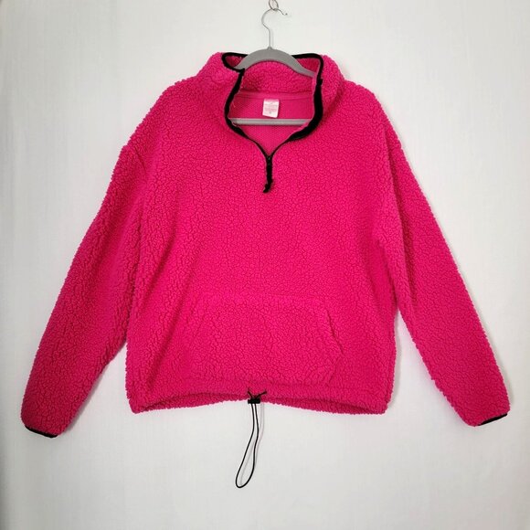 No Boundaries Womens Jacket Fleece Sherpa Style 2XL Pockets 1/4 Zip Hot Pink - Picture 1 of 11